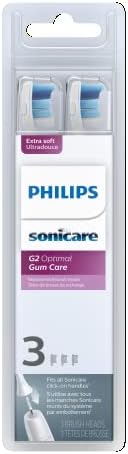 Philips Sonicare G2 Optimal Gum Care Brush Heads, Genuine Replacement Toothbrush Heads, White, 3 Pack, HX9033/65