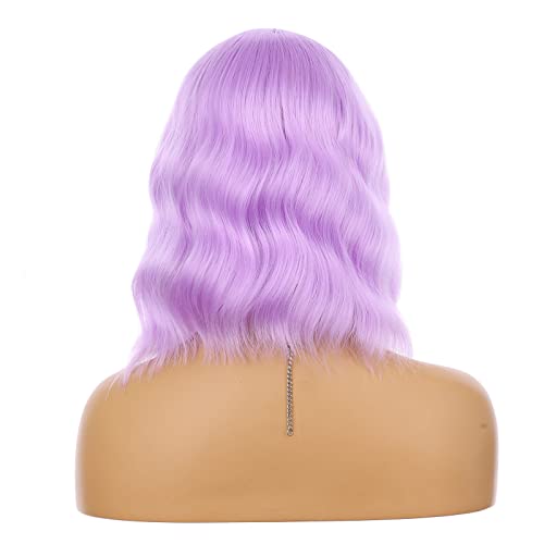 eNilecor Purple Wig, Short Colored Wigs Bob Wig for Women, Natural Wavy Colorful 14 Inch Middle Part Synthetic Wig for Cosplay Party Costume(lavender Purple)