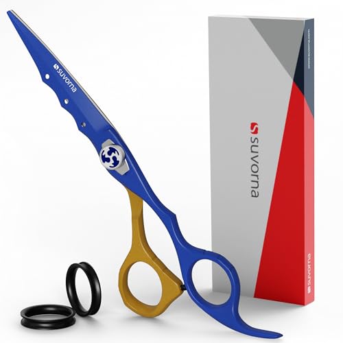 Suvorna Barber Scissors | hair shears professional | haircutting scissors for adults | Hair Scissors Women & Men | Hairdresser Scissors | Hair Scissors Professional (Yellow & Blue)