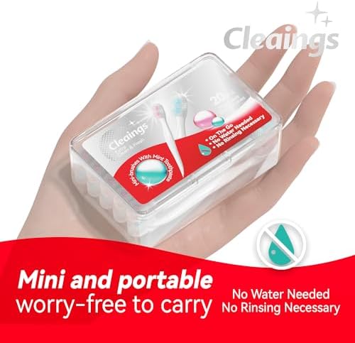 cleaings® Mini Brushes-Disposable Toothbrushes with Double Cleaning Beads Toothpaste and Pick for Work or Travel, 20 Count-Mint Flavor(Pack of 1)