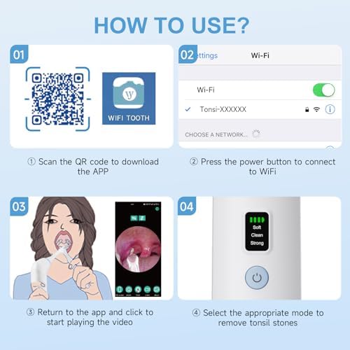 Electronic Tonsil Stone Remover with Camera, Tonsil Stone Removal Kit, 3 Suction Levels, Tonsil Stone Vacuum, Oral Care for Mouth Health, USB Rechargeable