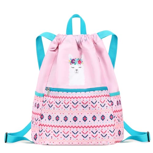 Ryushoyo Drawstring Backpack Gym String Bag Drawstring Sackpack Sport Cinch Bag For Womens Girls Mens Alpaca Blue Pink