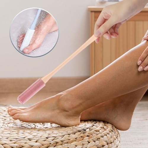 Toe Gap Cleaning Brush, 2025 New Silicone Long Handle Silicone Toe Gap Brush, 15.7" Foot Brushes for Shower, Foot Wash with Soft Exfoliating Brushes (Pink+Grey)