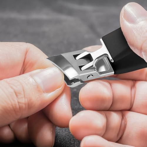 Wide Jaw Opening Anti-Splash Slanted Nail Clipper, Fingernail and Toenail Clippers Clippers for Ingrown Nails, Curved Toenail Clippers for Thick Nails, Household Slanted Nail Clippers (Black)