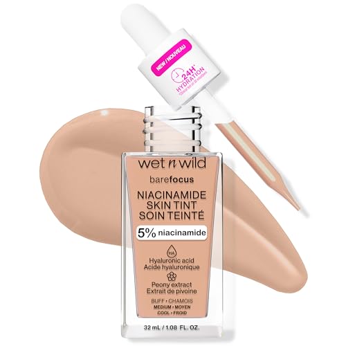 wet n wild Bare Focus Skin Tint, 5% Niacinamide Enriched, Buildable Sheer Lightweight Coverage, Natural Radiant Finish, Hyaluronic & Vitamin Hydration Boost, Cruelty-Free & Vegan - Buff