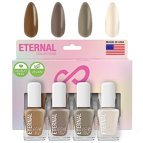 Eternal Nude Nail Polish Set for Women (NUDE ROSE GOLD) - Brown Nail Polish Set for Girls | Lasting & Quick Dry Fingernail Polish Kit for Home DIY Manicure & Pedicure | Made in USA, 13.5mL (Set of 4)