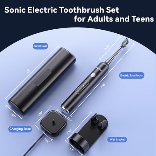 Electric Toothbrush for Adults, Rechargeable Sonic Toothbrush, IPX7 Waterproof Travel Toothbrush Set with Case, 8 Brush Heads, Charger, 2-Min Smart Timer, One Charge Last 60 Days(Pink)