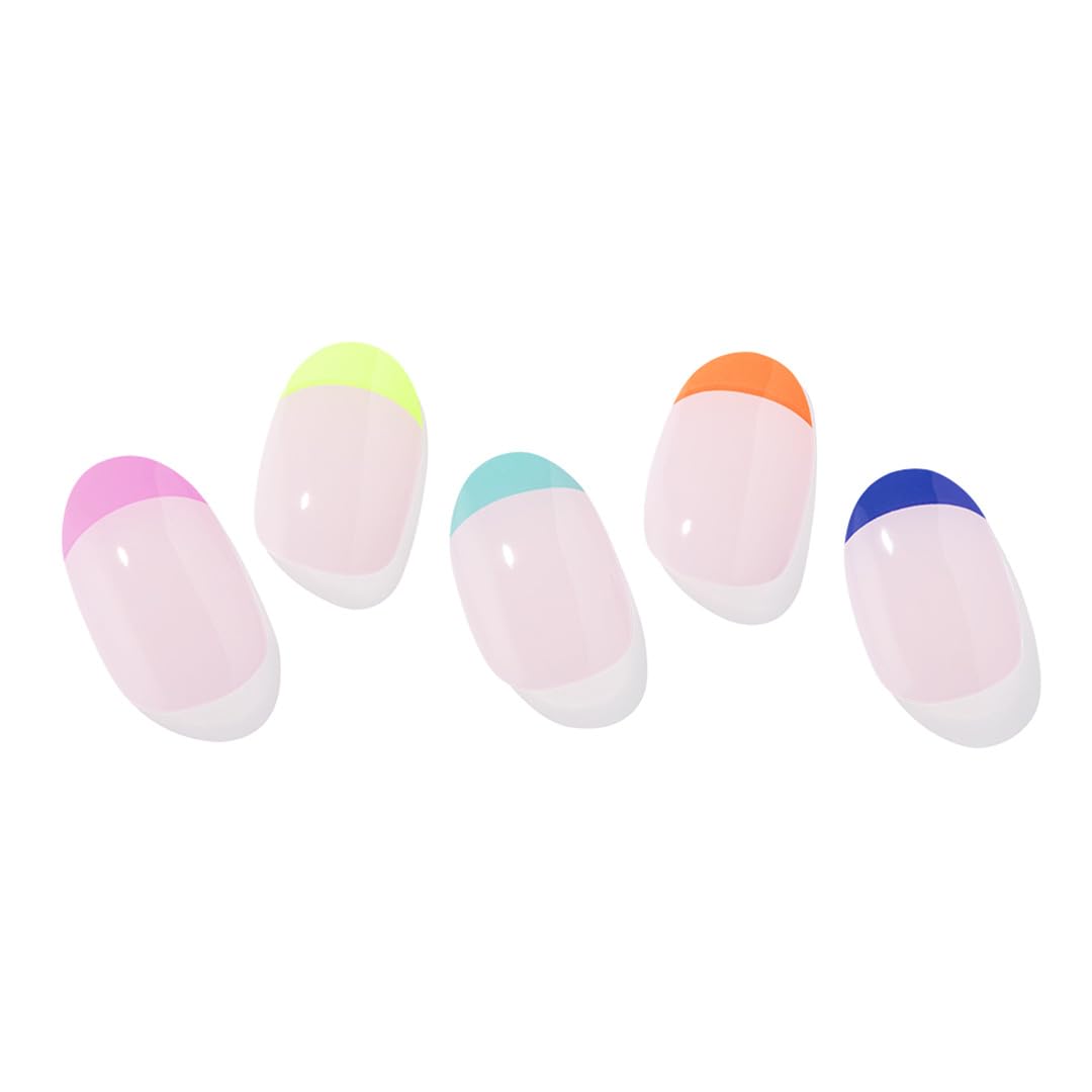 ohora Semi Cured Gel Nail Strips (N Rainbow French) - Nude, French, Works with UV/LED Lamps, Salon-Quality, Long Lasting, Easy to Apply & Remove - Includes 2 Prep Pads, Nail File & Wooden Stick