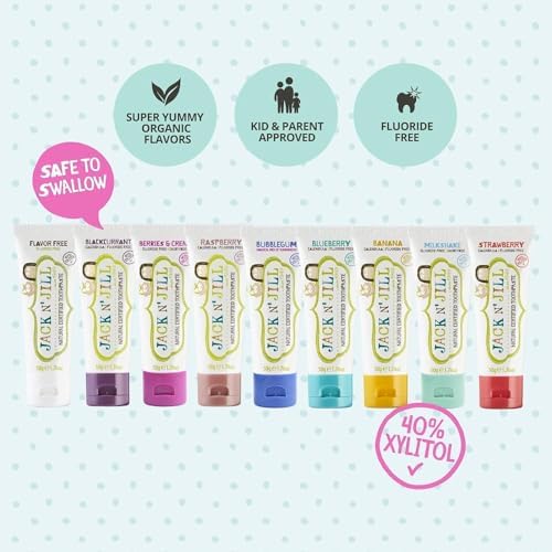 Jack N' Jill Mega Toothpaste 4x More - Natural Toddler Toothpaste for Baby, Kids & Infants 6 Months & Up, Fluoride Free Training Toothpaste for Toddlers 1-3, 40% Xylitol - Strawberry, 7.05 oz (1-Pack)