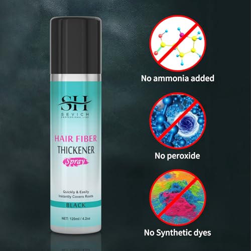 SEVICH Hair Fiber Thickener Spray - Instant Hair Thickening Powder for Men & Women, Root Touch Up Hair Color, Hair Building Fibers for Thinning Hair, Waterproof, Sweatproof, Natural Look,120ml Black