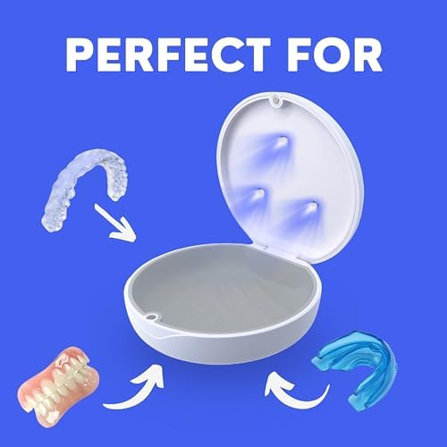 UV Retainer Case for Invisalign, Aligners, Dental Braces, Mouth Guard, Dentures and Night Guard - Small and Portable UV Retainer Cleaner Case with UVC Lights - White & Gray