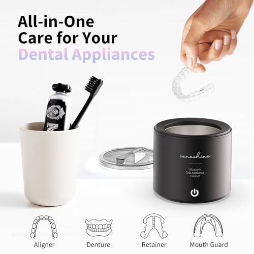 Ultrasonic Retainer Cleaner – Auto-Adjust 39-48kHz Electric Cleaner for Aligner, NightGuard, Mouth Guard, Denture & More | Easy & Quiet