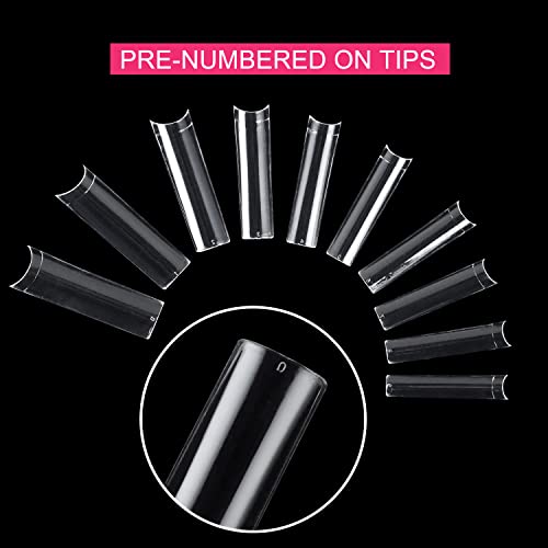 No C Curve Square Flat Nail Tips,SWETIDY 500Pcs XXL Extra Long Acrylic Clear Straight Tapered,Half Cover French Fake Nails for Nail Salon and DIY Nail Art 10 Sizes