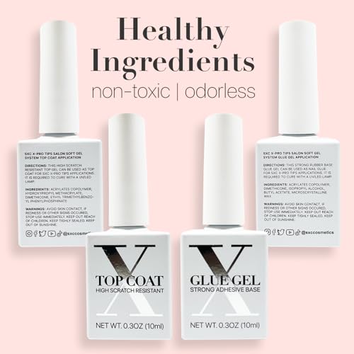 SXC Cosmetics X-Pro Tips French Tip Press On Toenails for Women, Acrylic Soft Gel System (Short French Pink, Short)
