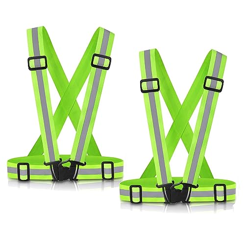 SAWNZC Reflective Vest Running Gear 2Pack, High Visible Reflective Gear for Nighttime Running Biking Motorcycle Dog Walking, Adjustable fits Men Women Kids