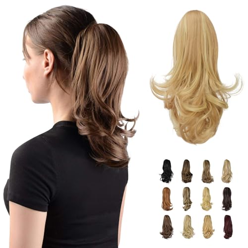 SOFEIYAN 13" Ponytail Extension Long Curly Ponytail Clip in Claw Hair Extension Natural Looking Synthetic Hairpiece for Women, Light Blonde/Platinum Blonde mix