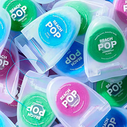 REACH POP Dental Floss, Mint, Plaque Remover for Teeth, Shred Resistant, Vegan Wax, Cruelty Free, Eco Friendly Packaging, Oral Care, PFAS Free, for Adults & Kids, 3 Pack, 54.6 yd