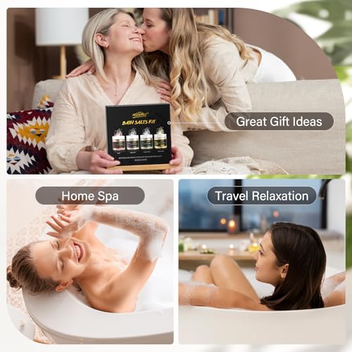 Epsom Bath Salts Gift Set for Soaking 4pcs Bath Salts with Essential Oils for Women Relaxing Lavender Eucalyptus Rose Chamomile Bath Set for Women Luxury Spa Birthday Mother's Day Christmas Gift