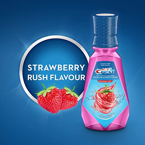 Crest Kid's Anti Cavity Fluoride Mouthwash, Alcohol Free, Strawberry Rush, 500 mL (16.9 fl oz), Pack of 4
