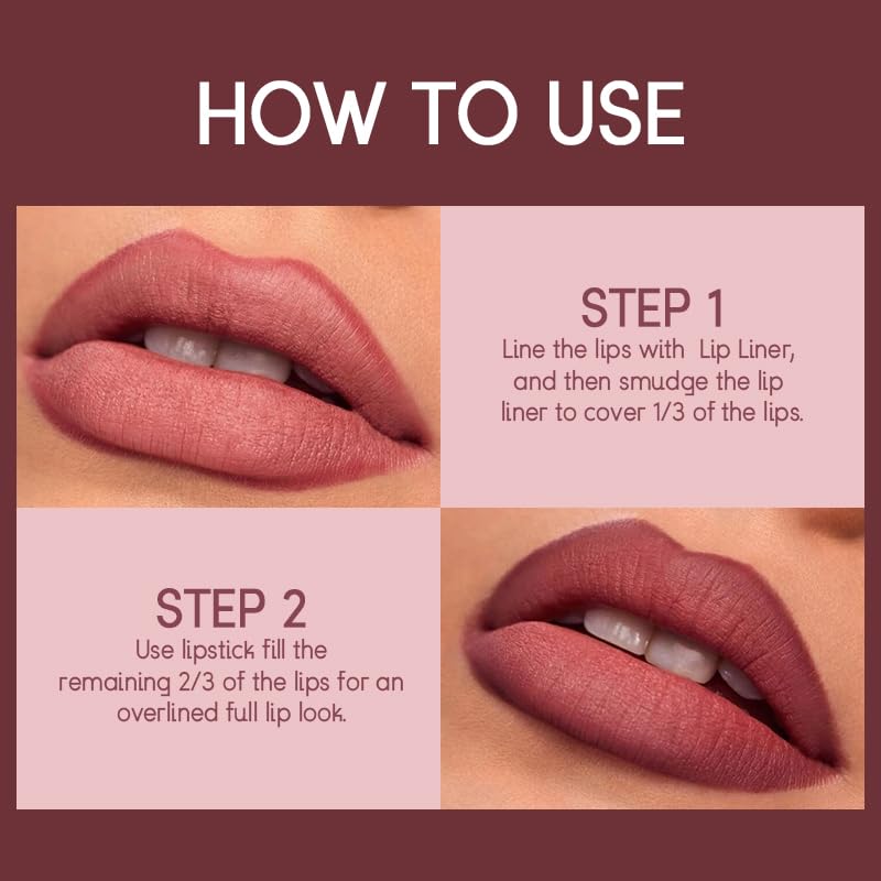 USHAS Lipstick and Lip Liner Combo Set 2 in 1 Waterproof Lipstick for Women Lip liner Set Long Lasting Lipstick, Matte Lipstick Pen with Lip Liner Set Makeup Kits (G1, Pack of 1)