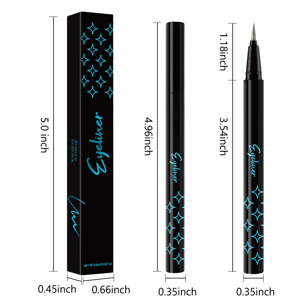 evpct 2Pcs Metallic Purple & Green Glitter Glittering Diamond Liquid Eyeliner Eye Makeup Pencil Set, Sparkle Shimmer Colored Eyeliner Pen Waterproof Smudge Proof Long Lasting High Pigmented