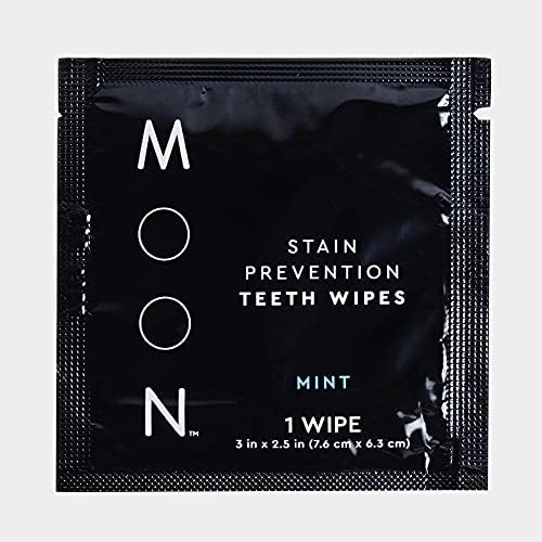 MOON Teeth Stain Remover Wipes - Combat Surface Stains from Coffee, Wine & Soda - Single-Use Teeth Wipes for On-The-Go Cleaning - Vegan & Breath-Freshening (10 Count)