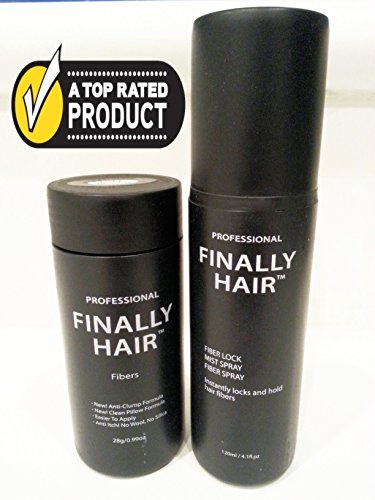 Finally Hair 28g Bottle of Fibers 120ml 4.1 oz. Bottle of Fiber Lock Hair Spray (Grey & Pepper Light)