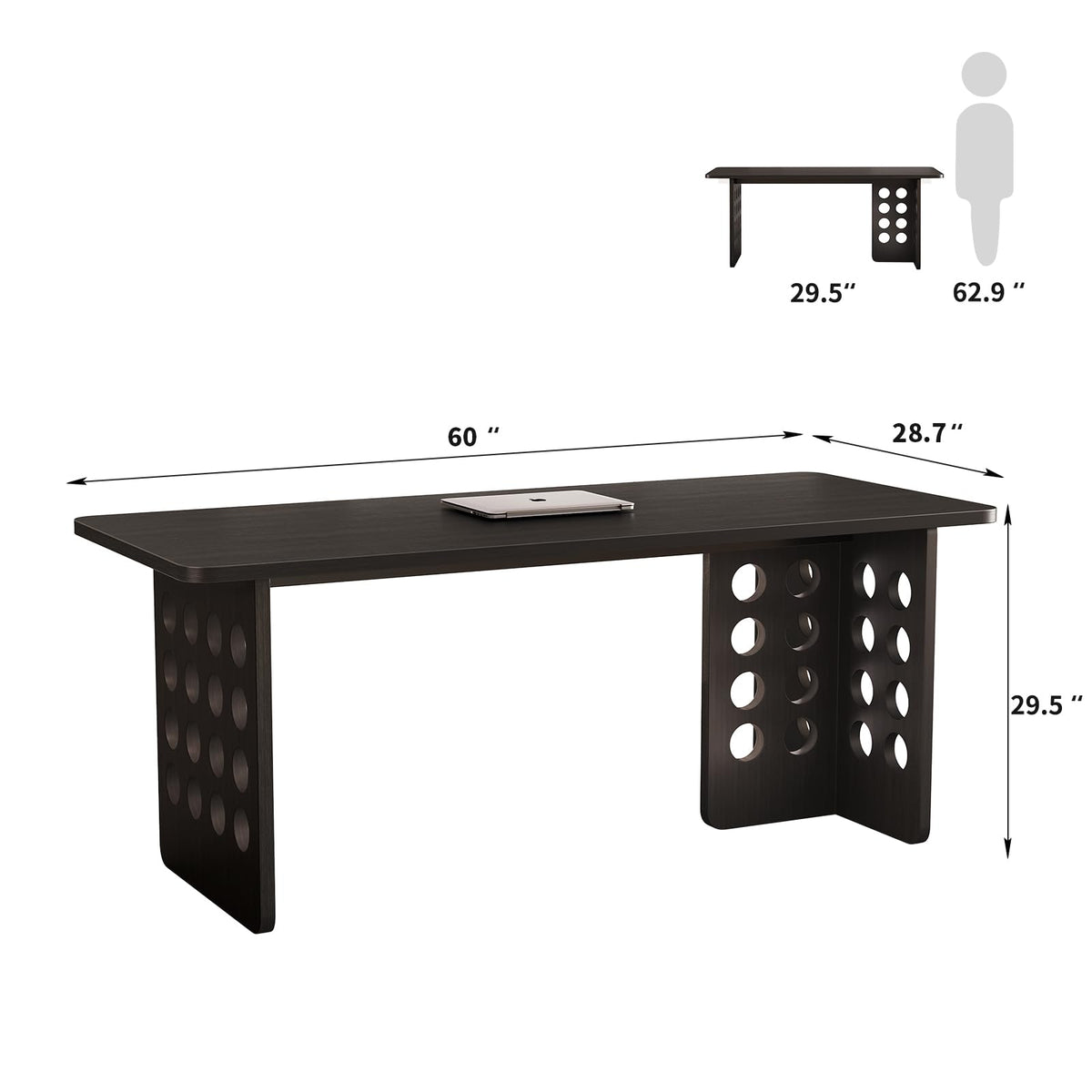 MesaSync 60 Inch Executive Desk, Large Computer Office Desk with Black Desktop,Modern Minimalist Workstations Writing Table Study Desk for Business and Home Office
