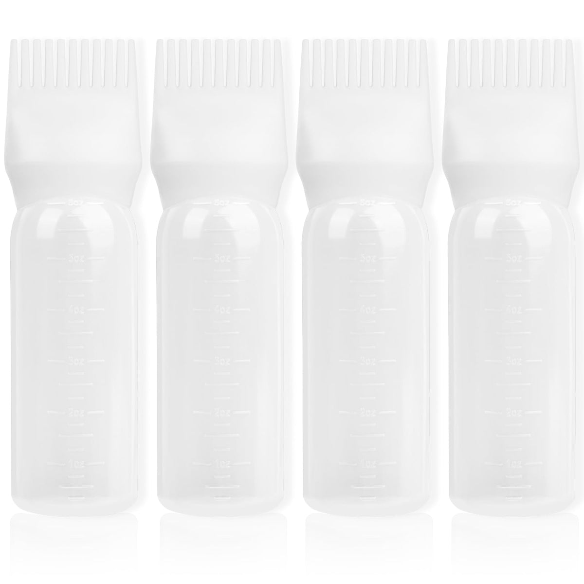 BLAAROOM Root Comb Applicator Bottle 6 Ounce, 4 Pack Hair Oil Applicator with Root Comb Brush for Scalp Hair Oiling - White