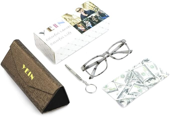 YEIN Bifocal Reading Glasses with Blue Light Blocking Lenses, Bifocal Reader for Women and Men, Vintage Square frame with Spring Hinge (+0.50/+3.00 magnification)