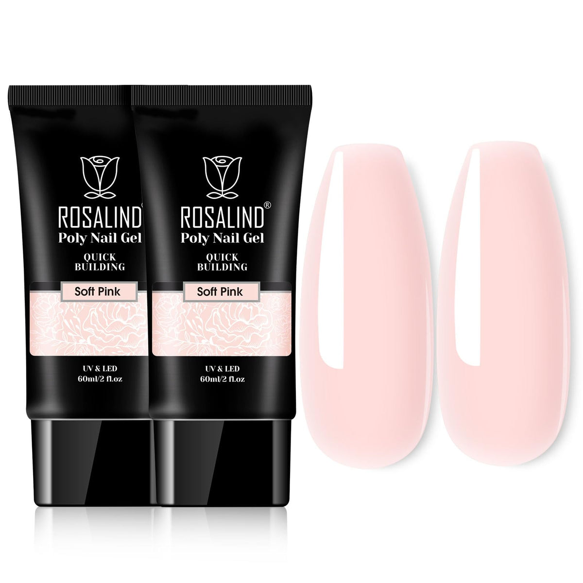 ROSALIND Pink Extension Gel, 2 PCS 2 oz Soft Pink Poly Nail Kit for Art Decoration, Thickening Builder Tube Easy to DIY Use, Needs UV Lamp