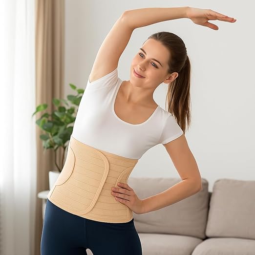 ORTONYX Ergonomic Abdominal Binder Waist and Lower Back Support Belt, Back Brace for Women & Men - Breathable, Elastic, With Extra Band - Beige L/XL