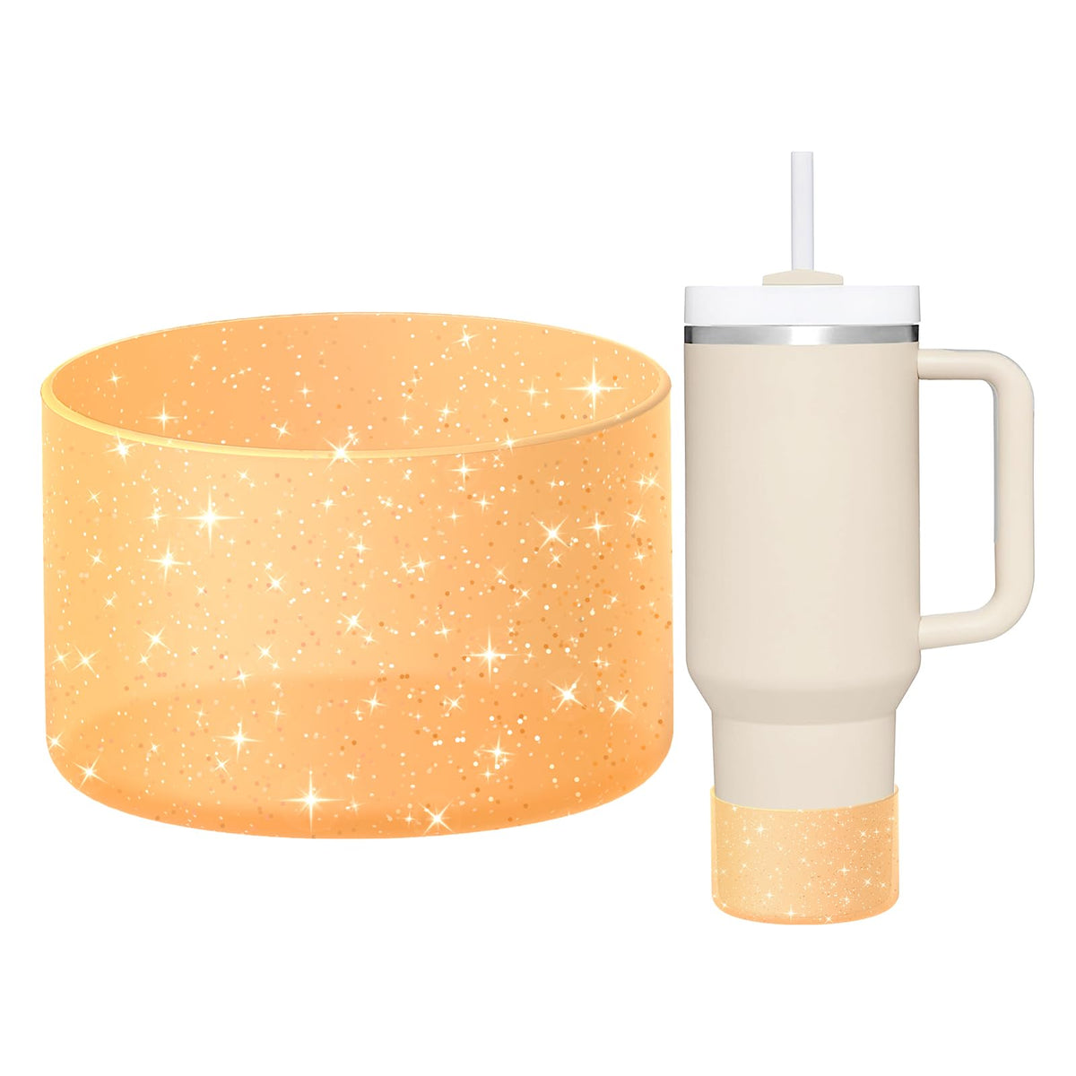 WUQID Protective Bling Silicone Boot Sleeve, Compatible with Stanley Tumbler 20-40oz & Hydro Flask Bottle 12oz-24oz, Glitter Reduces Dents Sleeve Cover for More Bottles/Tumblers Bottom of 2.83-2.95in