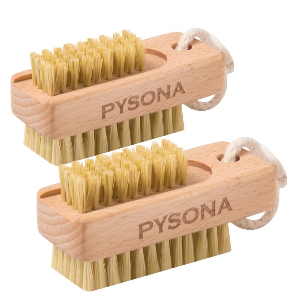 PySona Natural Wooden Non-SlipTwo-sided Hand and Foot Nail Brush,Nail Brush for Cleaning Fingernails, Nail Scrubber Brush, Heavy duty Fingernail Scrubber Brushes with Hanging Rope
