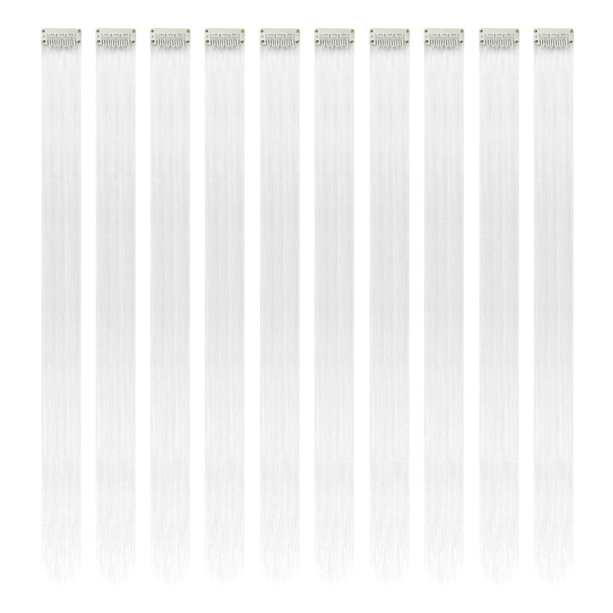 RINBOOOL White Hair Extensions Clip in, 22 Inch 10 Pcs Long Straight Colored, for Kids Girls Women Highlights Party, Synthetic