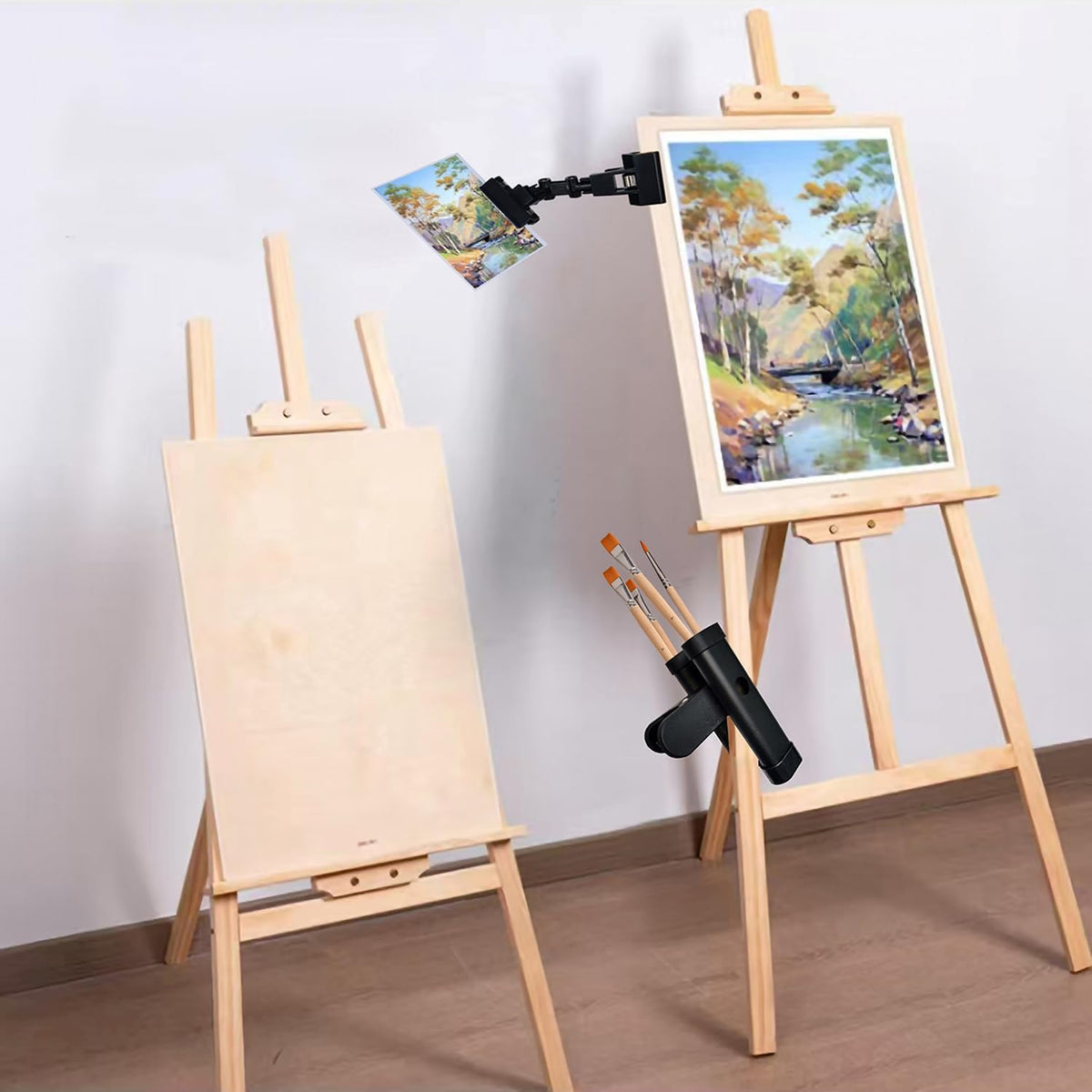 QMARK Easel Brush Clip, Easel Paintbrush Holder with a Rotatable Paper Copy Clip, Drum Stick Holder , Adjustable File Holder