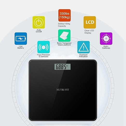 NUTRI FIT Digital Bathroom Scale for Body Weight, Bath Scale for Accurate Weight Watching with Large LCD Display, Most Accurate for The Elderly Safe Home Use, 330 lbs