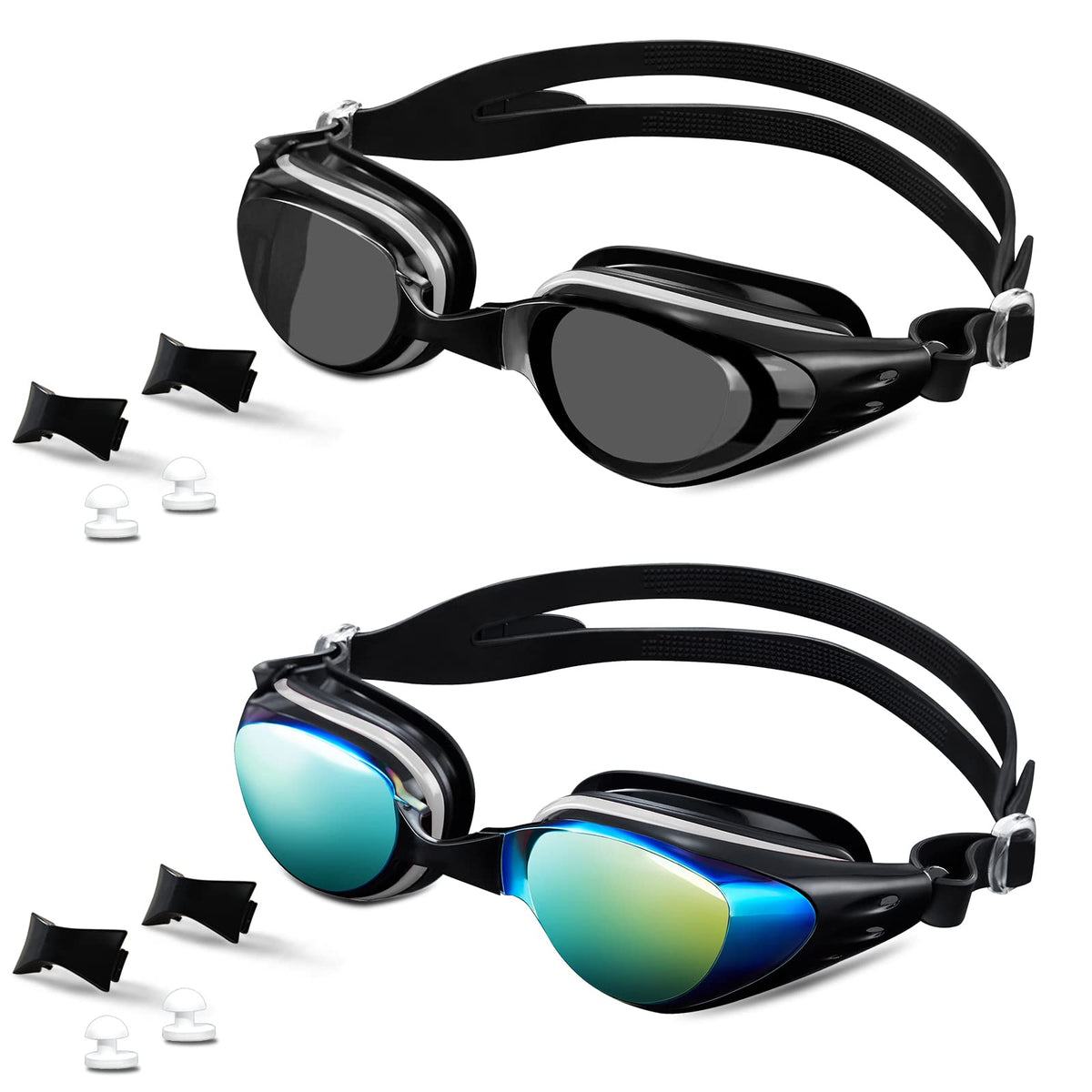 AIKOTOO Swim Goggles, 2 Pack Swimming Goggles Adult Men Women Youth For Indoor And Outdoor Swimming Pool Goggles Anti-Fog Anti-UV No Leaking