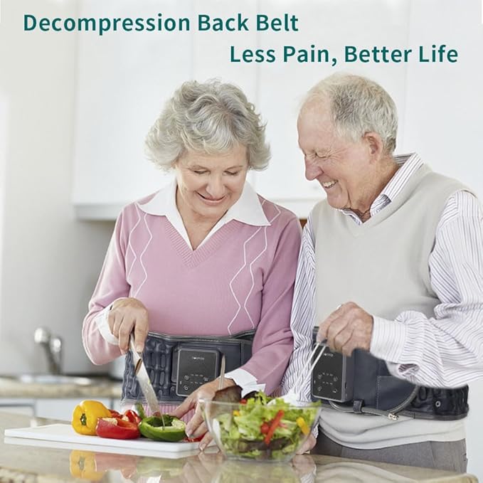 Heated Back Massager Belt Inflatable for Instant Back Pain Relief Lumbar Decompression Belt with Heating & Vibration, Operated by Rechargeable Battery, Fits 29-49 Waist