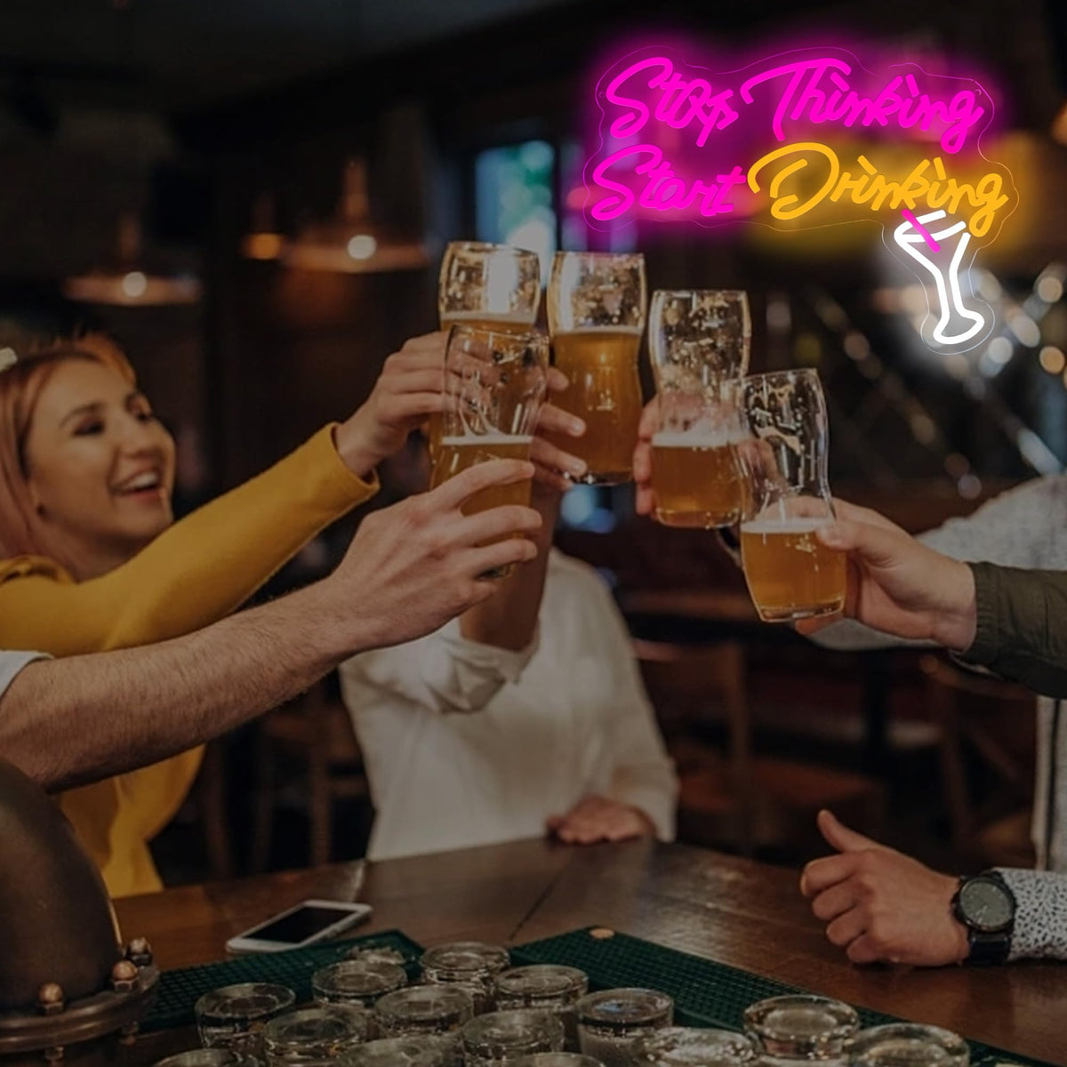 Stop Thinking Start Drinking Led Neon Bar Beer Signs for Home Bar Pub, Letter Neon Lights for Wall Decor, USB Light Up Sign Neon for Home, Man Cave,Party, Club, Restaurant