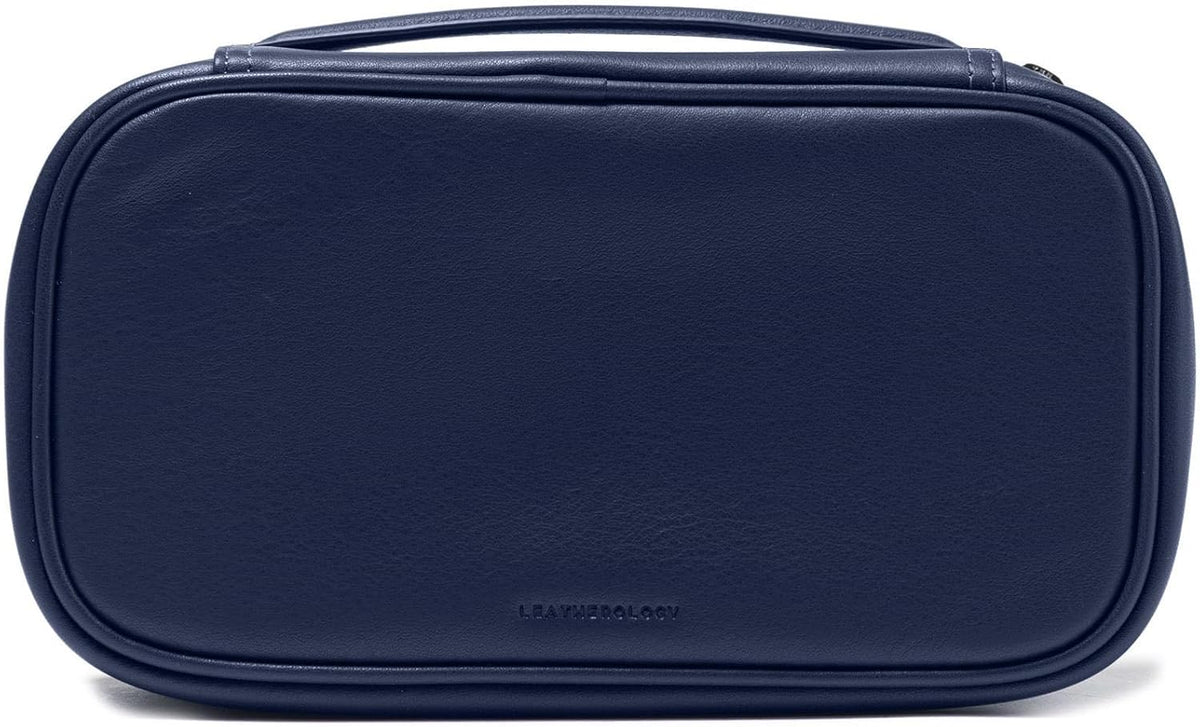 Leatherology Navy Blue Medium Travel Organizer - Zipped mesh storage pocket, elastic loops for organization, metal zipper with leather pull
