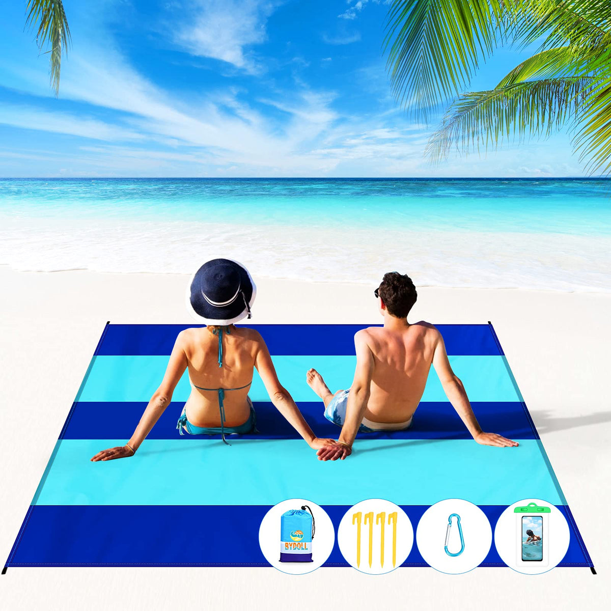 BYDOLL Beach Blanket 10'X 9' 1-8 Adults Oversized Lightweight Waterproof Sandproof Beach Blanket Large Picnic Mat Beach Blanket for Beach Travel Camping Hiking Picnic