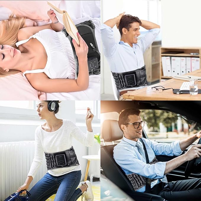 Decompression Back Belt with Heating and Vibration, Inflatable Lumbar Traction Belt for Back Pain Relief with 4000mAh Rechargeable Battery, Size Fits 29-49 Waist, Black