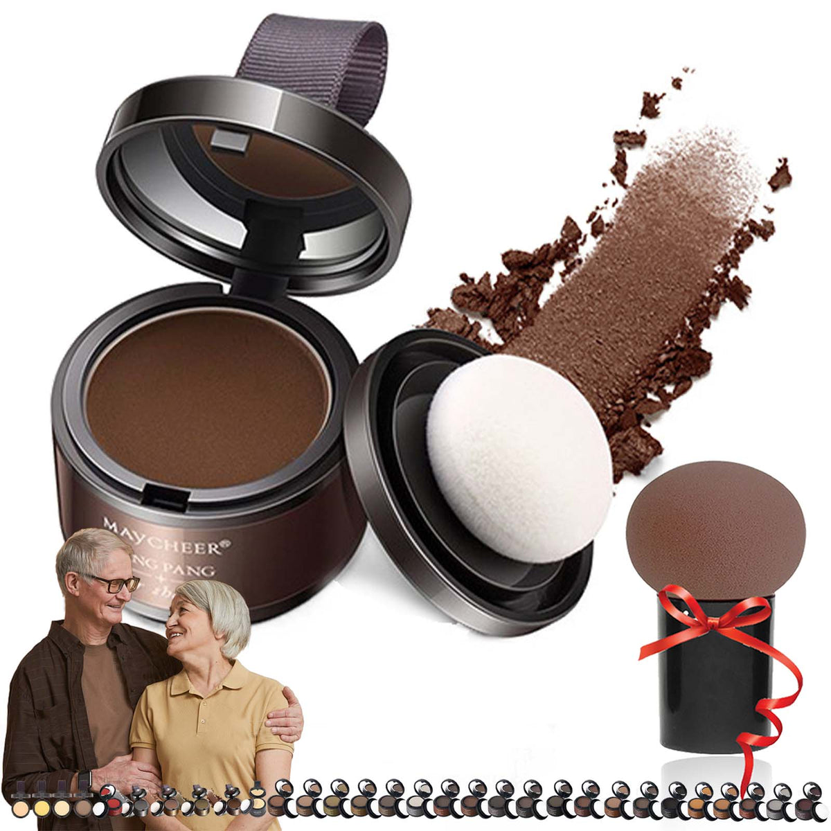 Maycheer Pang Pang Hair Shadow, Maycheer Hairline Powder for Women, 30 Colors Maycheer Root Cover up with Mirror and Cushion, Instantly Conceals Hair Loss (#1 Dark Brown)