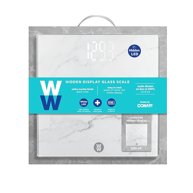 Weight Watchers Scales by Conair Scale for Body Weight, Digital Bathroom Scale in White Marble Finish
