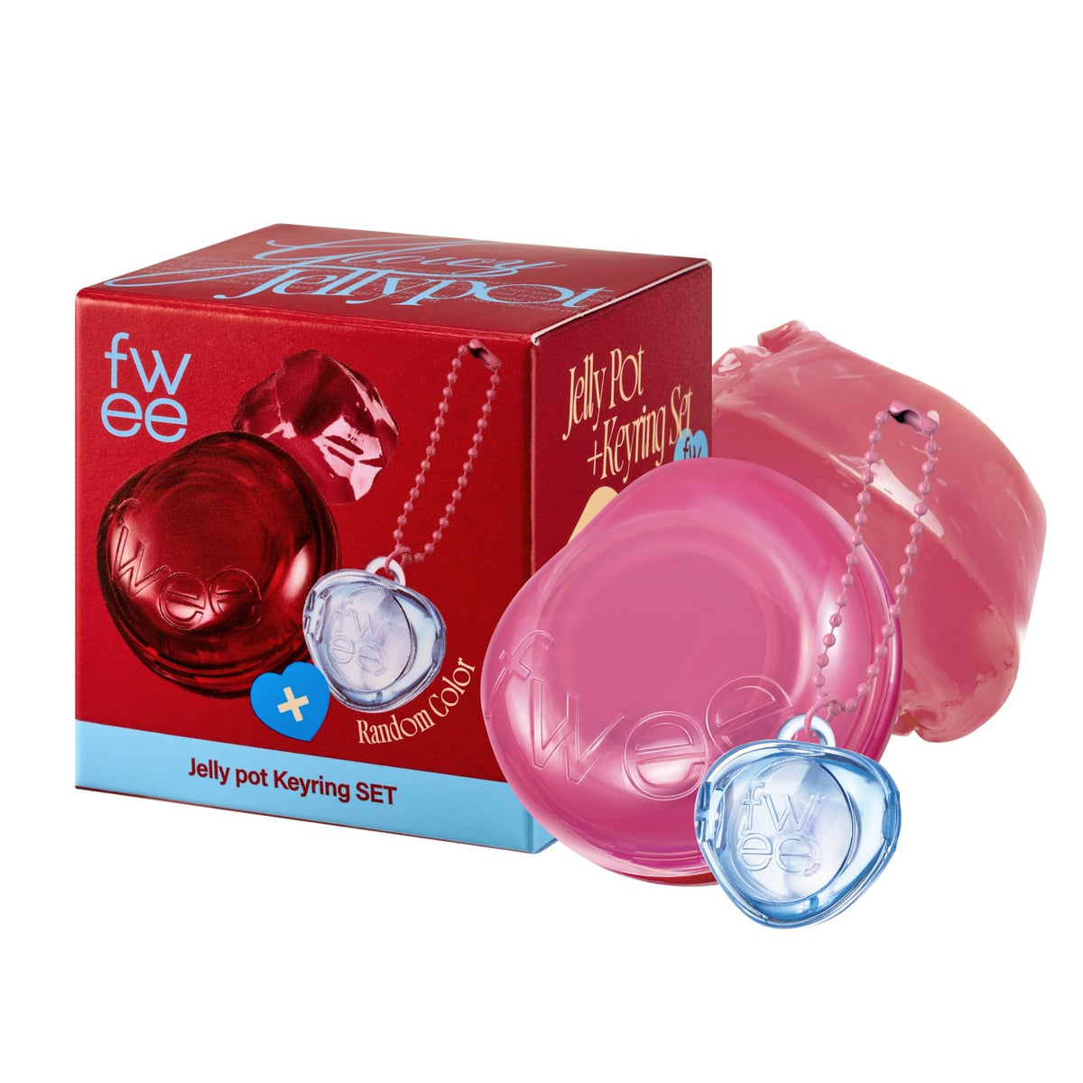 fwee Glowy Jelly Pot + Keychain SET | Dewy Jelly Lip & Blush Color, Tinted Glow Jelly Balm, Dewy Buildable Finish – Sugar Coat (Coral Pink) | 0.14 oz