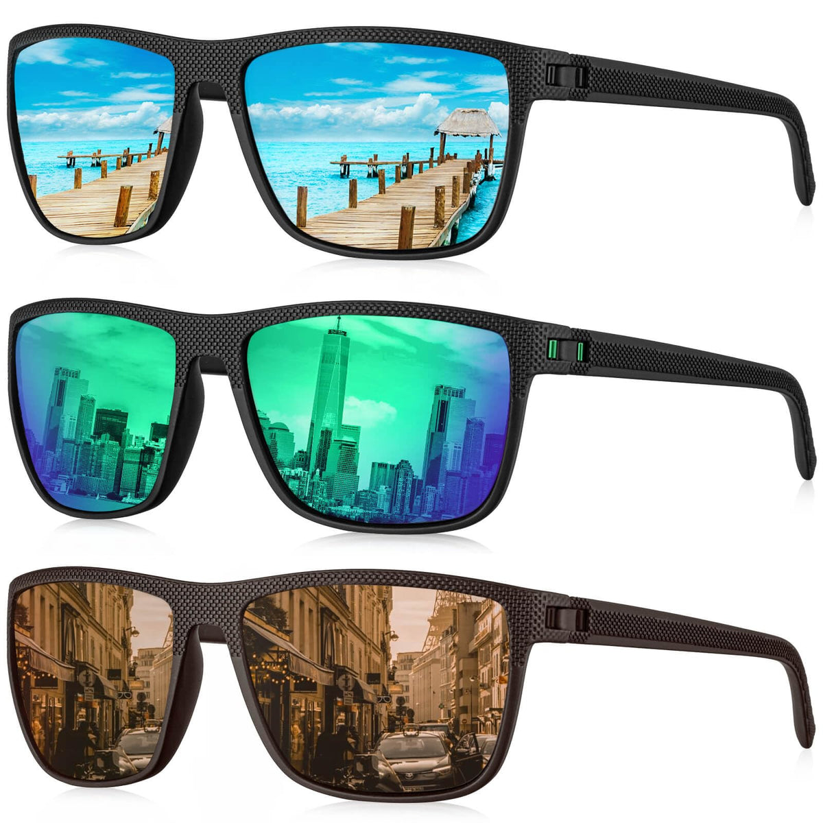 KALIYADI Polarized Sunglasses Men, Lightweight Mens Sunglasses Polarized UV Protection Driving Fishing Golf (Ice Blue/Green/Pink)