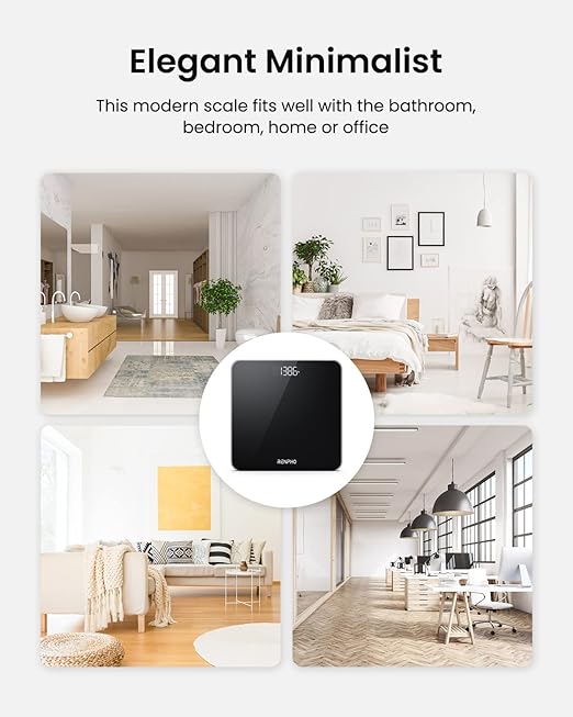 RENPHO Digital Bathroom Scale, Highly Accurate Core 1S Body Weight Scale with Lighted LED Display, Round Corner Design(11"/280mm, Black)
