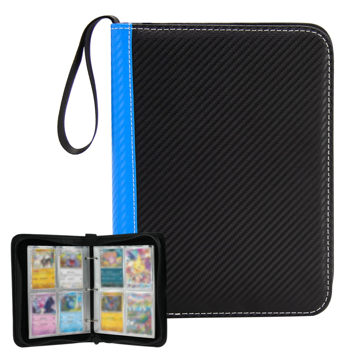 MaoKea Card Binder For Card 4-Pocket Sleeves with 440 Cards Holder,Game Collection Binder Card Holder Of Fit for TCGcard album,game card Yugioh Trading Sports Cards (light blue and black)