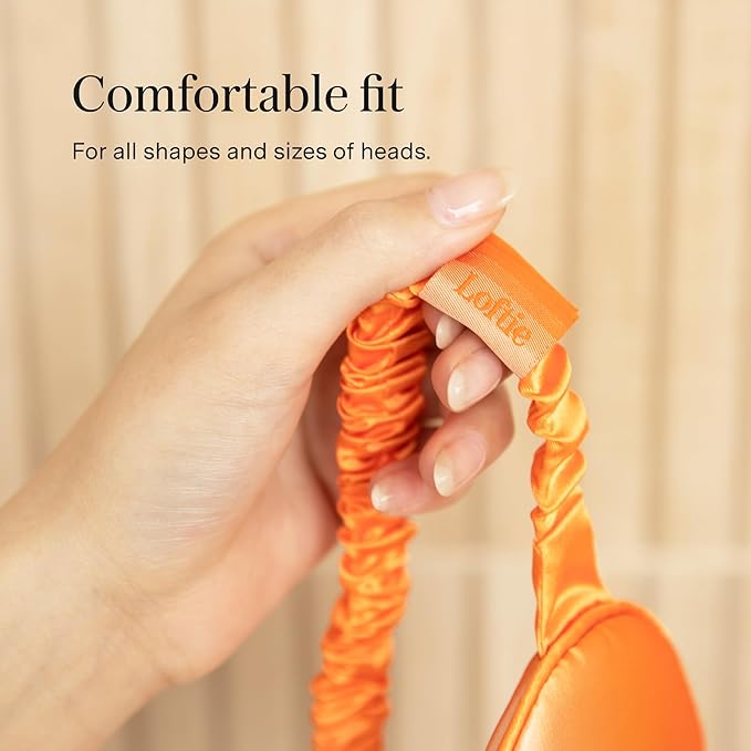 Loftie Silky Sleep Eye Mask - Light Blocking Sleep Mask - Silk Masks for Sleeping - Silky Material, Elastic Band, Low Tension Cups - for All Head Shapes and Sizes - Travel Pouch Included (Orange)